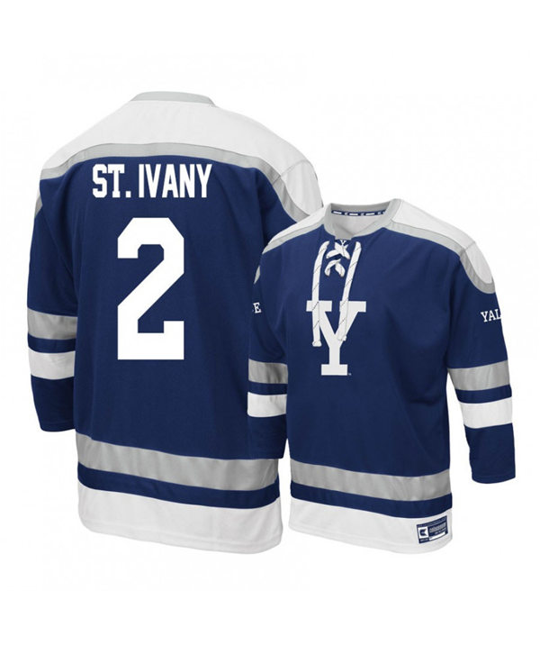 Mens Yale Bulldogs #2 John St. Ivany Navy Gemini ECAC College Hockey Retro Jersey