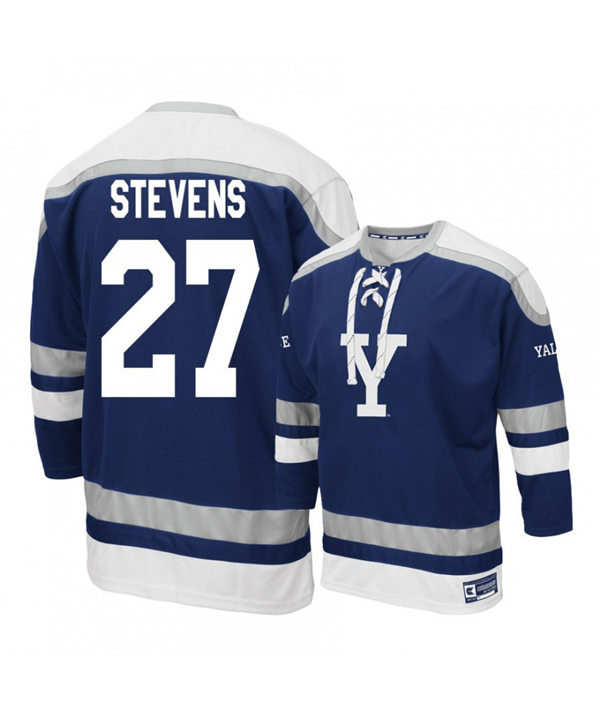 Mens Yale Bulldogs #27 Luke Stevens Navy Gemini ECAC College Hockey Retro Jersey