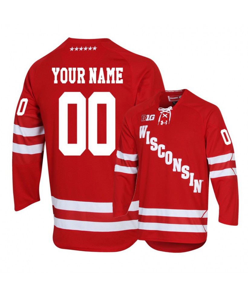 Mens Wisconsin Badgers Custom Trent Frederic Cameron Hughes Ryan WagnerJake Linhart CHRIS CHELIOS Cardinal Hockey Jersey