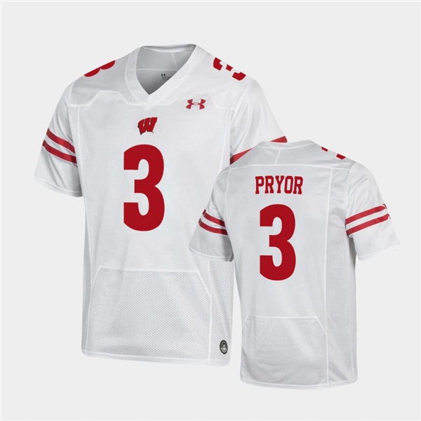 Mens Wisconsin Badgers #3 Kendric Pryor White Stitched Under Armour College Football Jersey 