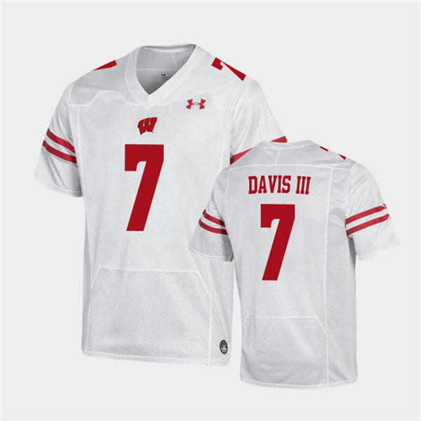 Mens Wisconsin Badgers #7 Danny Davis III White Stitched Under Armour College Football Jersey 