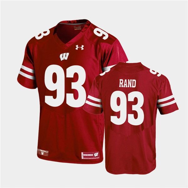 Mens Wisconsin Badgers #93 Garrett Rand Red Stitched Under Armour College Football Jersey 