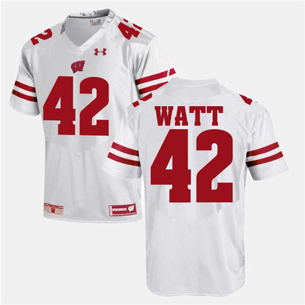 Mens Wisconsin Badgers #42 T.J Watt White Stitched Under Armour College Football Jersey
