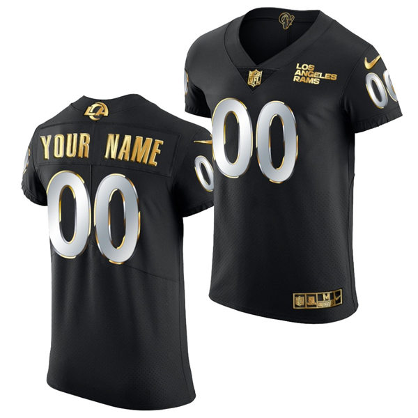 Mens Los Angeles Rams Custom Eric Dickerson Ollie Matson Kurt Warner Jerome Bettis Black Golden Edition Jersey