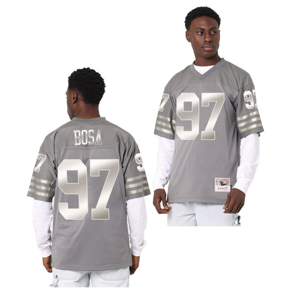Mens San Francisco 49ers #97 Nick Bosa Charcoal Metal Mitchell & Ness Throwback Jersey