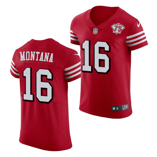 Mens San Francisco 49ers Retired Player #16 Joe Montana Nike Scarlet Retro 1994 75th Anniversary Throwback Classic Limited Jersey