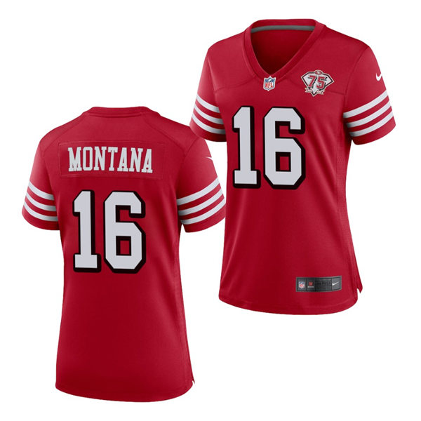 Womens San Francisco 49ers #16 Joe Montana Nike Scarlet Retro 1994 75th Anniversary Throwback Classic Limited Jersey