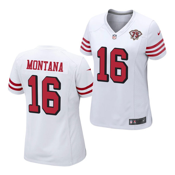 Womens San Francisco 49ers #16 Joe Montana Nike White Retro 1994 75th Anniversary Throwback Classic Limited Jersey