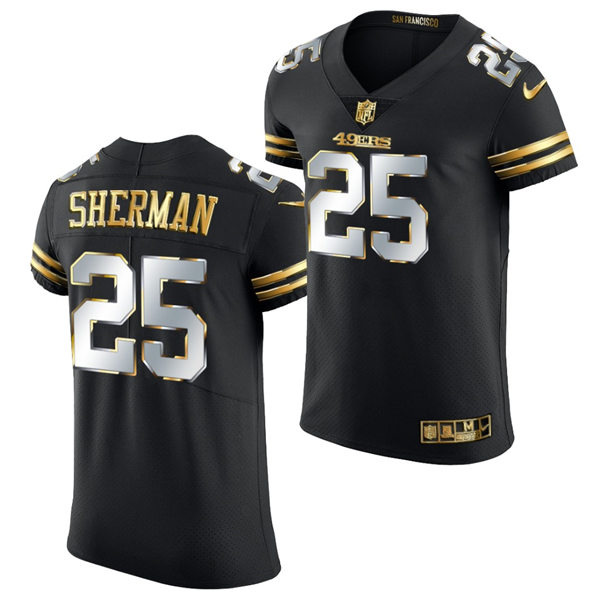 Mens San Francisco 49ers #25 Richard Sherman 2021 Nike Black Golden Edition Vapor Limited Jersey 