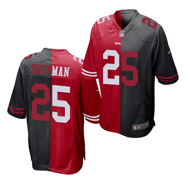 Mens San Francisco 49ers #25 Richard Sherman Nike Scarlet Black Split Two Tone Jersey