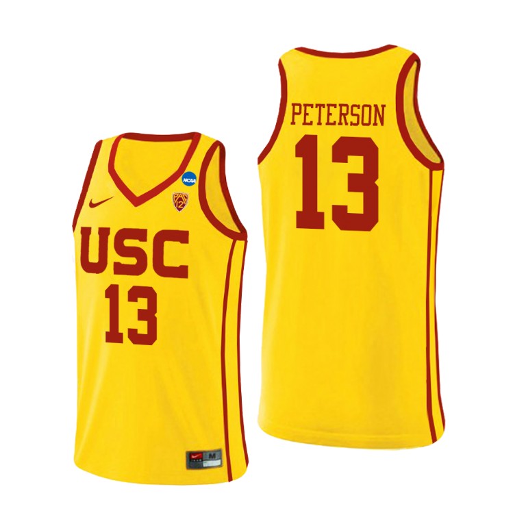 Mens USC Trojans #13 Drew Peterson Nike Yellow Alternate College Basketball Jersey