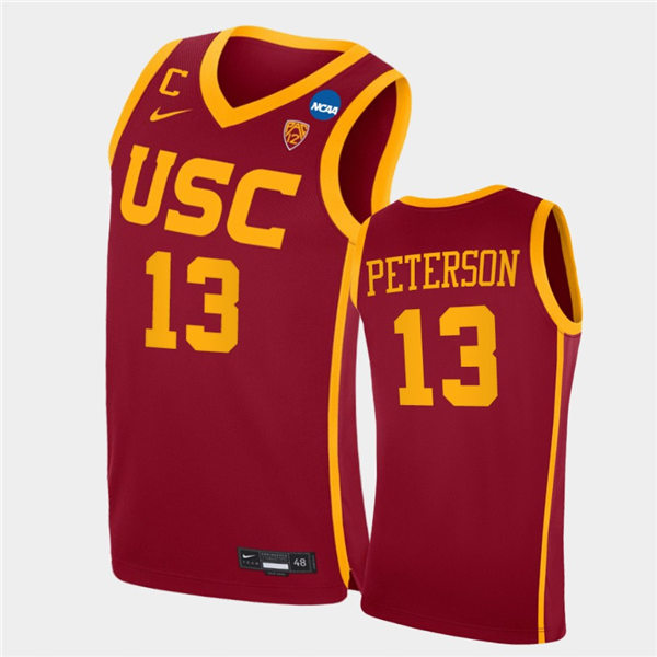 Mens USC Trojans #13 Drew Peterson Nike Cardinal College Basketball Jersey