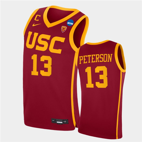 Mens USC Trojans 13 Drew Peterson Nike Cardinal College Basketball Jersey