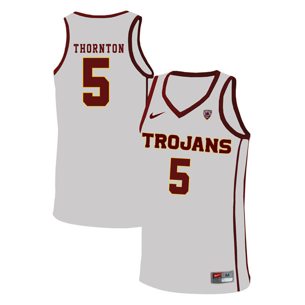 Mens USC Trojans #5 Derryck Thornton Nike Home White College Basketball Jersey