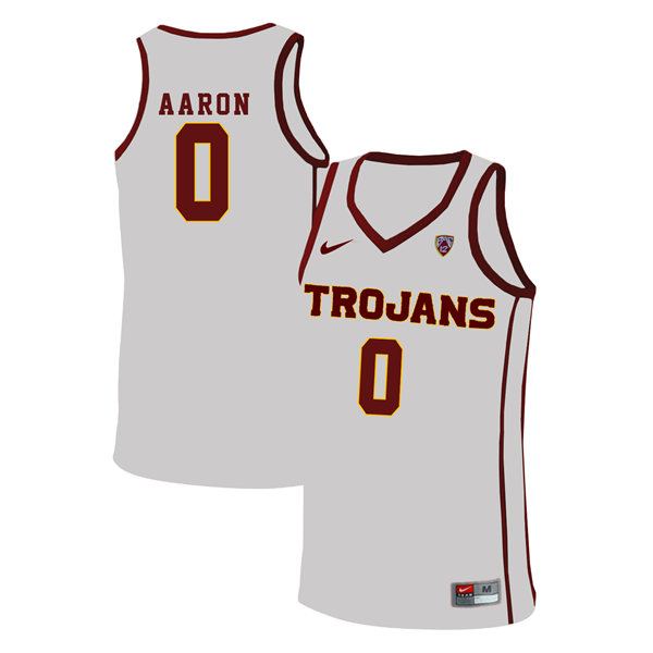Mens USC Trojans #0 Shaqquan Aaron Nike Home White College Basketball Jersey