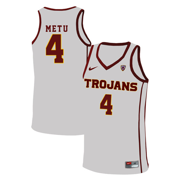 Mens USC Trojans #4 Chimezie Metu Nike Home White College Basketball Jersey