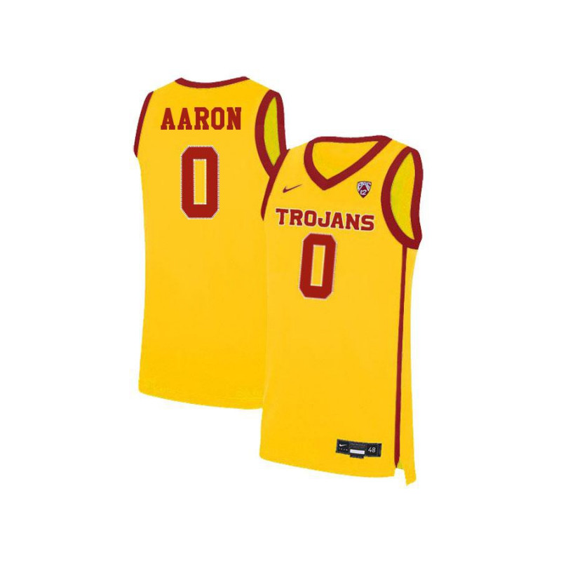 Mens USC Trojans #0 Shaqquan Aaron Nike Yellow Alternate College Basketball Jersey