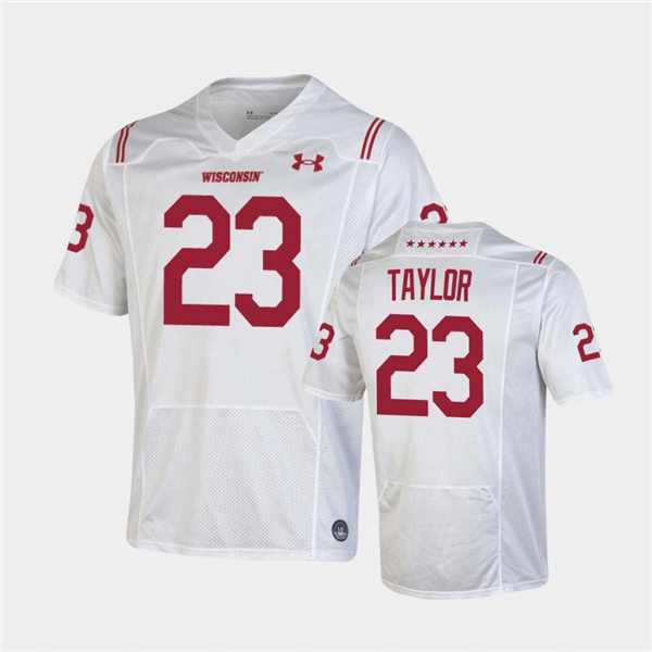 Mens Wisconsin Badgers #23 Jonathan Taylor Under Armour White 2021 SHAMROCK SERIES Football Jersey