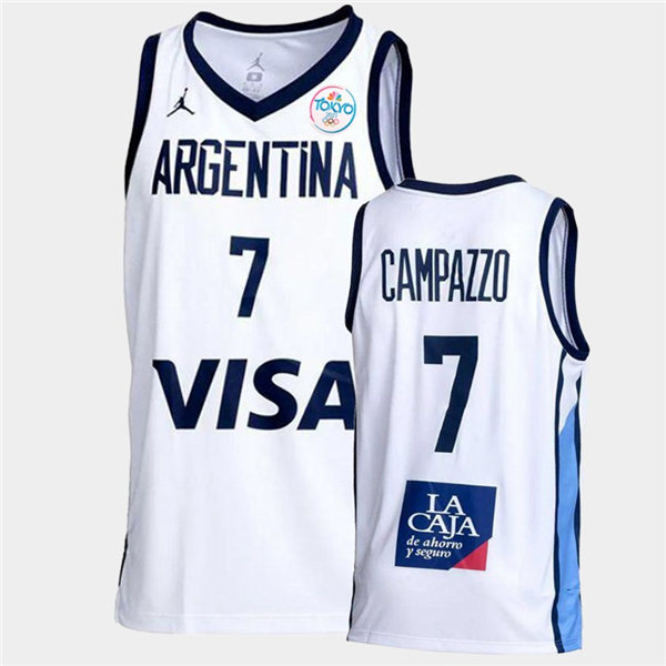 Mens Argentina Basketball Team #7 Facundo Campazzo Jordan White Home 2020 Summer Olympics Player Jersey