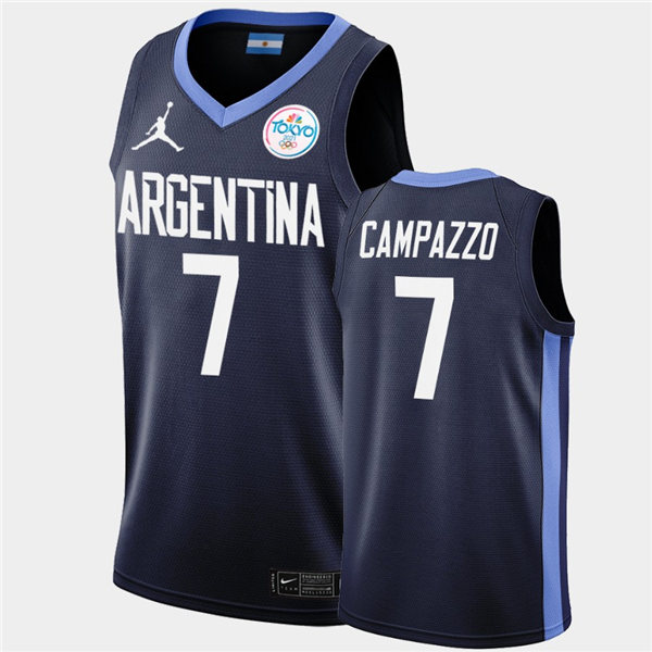 Mens Argentina Basketball Team #7 Facundo Campazzo Jordan Navy Away 2020 Summer Olympics Player Jersey