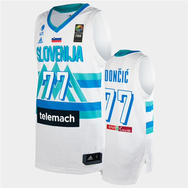 Mens Slovenia Basketball Team #77 Luka Doncic Adidas Home White 2020 Summer Olympics Player Jersey