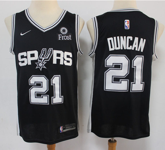 Mens San Antonio Spurs Retired Player #21 Tim Duncan Nike Black Icon NBA Swingman Jersey