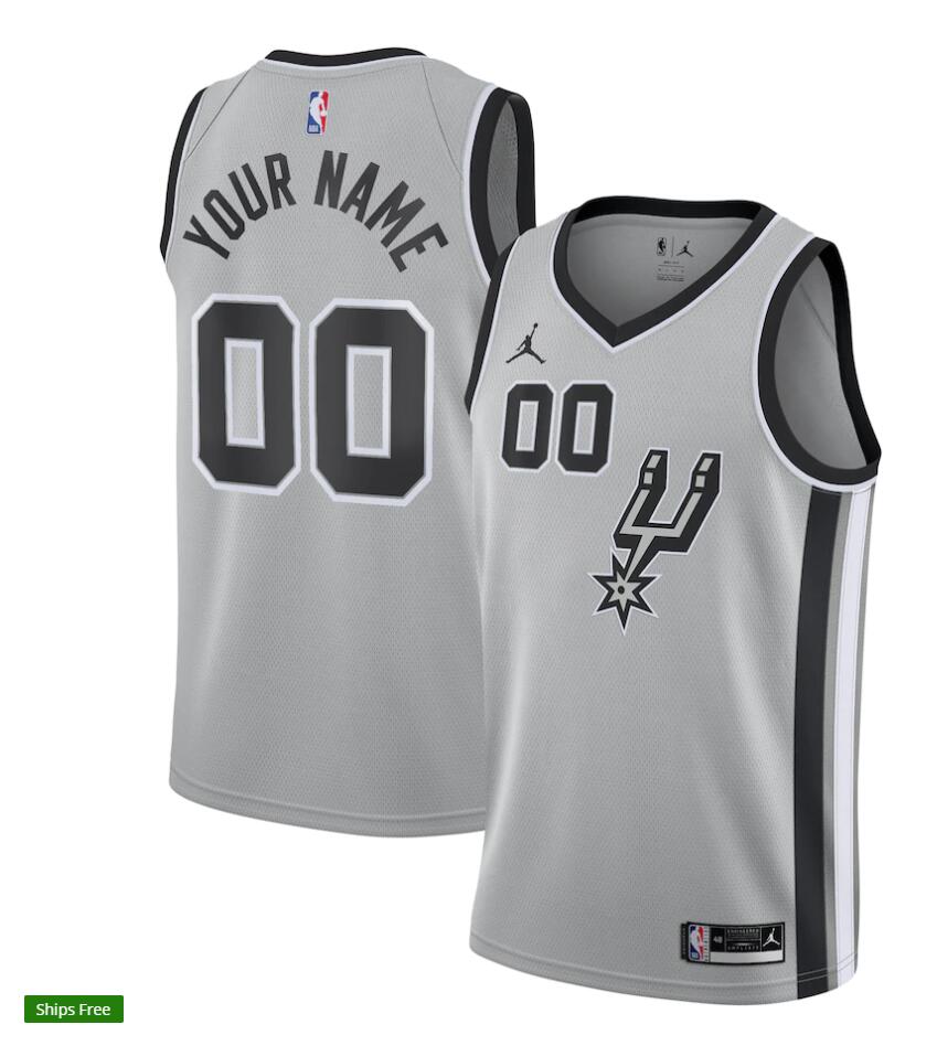 Mens San Antonio Spurs Custom Tim Duncan Tony Parker Bruce Bowen Sean Elliott Avery Johnson Jordan Silver Jersey 