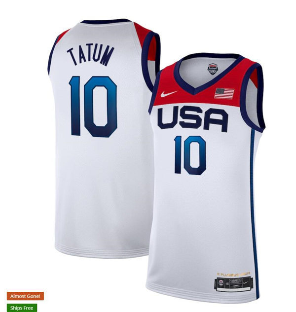 Mens USA Basketball Team #10 Jayson Tatum Nike White Home 2020 Summer Olympics Player Jersey