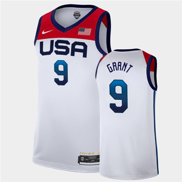 Mens USA Basketball Team #9 Jerami Grant Nike White Home 2020 Summer Olympics Player Jersey
