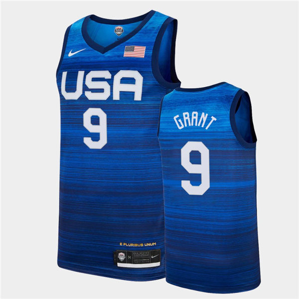 Mens USA Basketball Team #9 Jerami Grant Nike Blue Away 2020 Summer Olympics Player Jersey