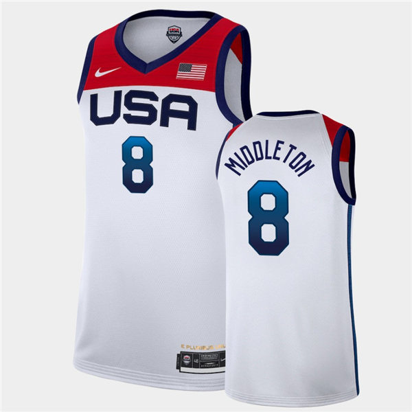 Mens USA Basketball Team #8 Khris Middleton Nike White Home 2020 Summer Olympics Player Jersey