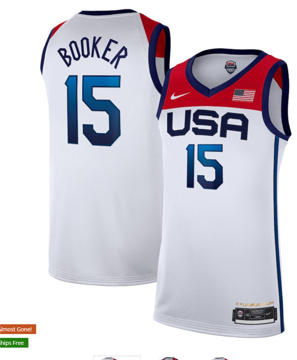 Mens USA Basketball Team #15 Devin Booker Nike White Home 2020 Summer Olympics Player Jersey
