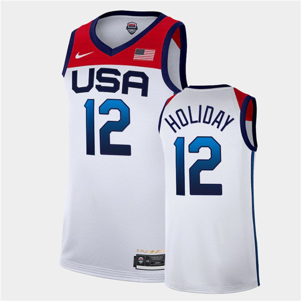 Mens USA Basketball #12 Jrue Holiday Nike White Home 2020 Summer Olympics Player Jersey