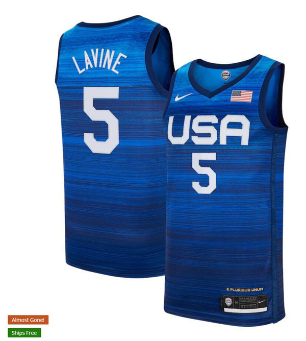 Mens USA Basketball Team #5 Zach LaVine Nike Blue Away 2020 Summer Olympics Player Jersey
