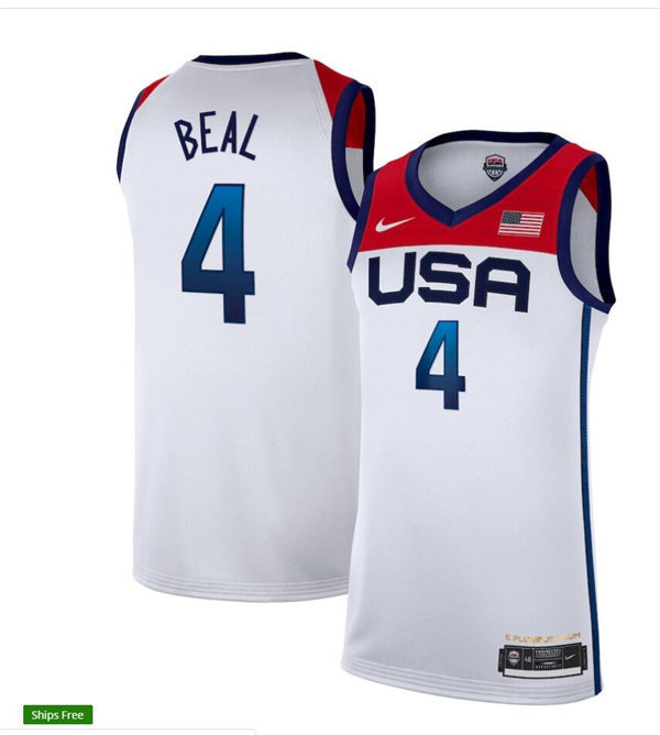 Mens USA Basketball Team #4 Bradley Beal Nike White Home 2020 Summer Olympics Player Jersey