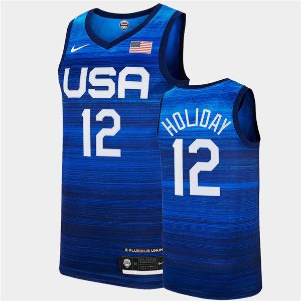 Mens USA Basketball #12 Jrue Holiday Nike Blue Away 2020 Summer Olympics Player Jersey