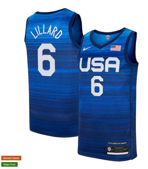 Mens USA Basketball Team #6 Damian Lillard Nike Blue Away 2020 Summer Olympics Player Jersey