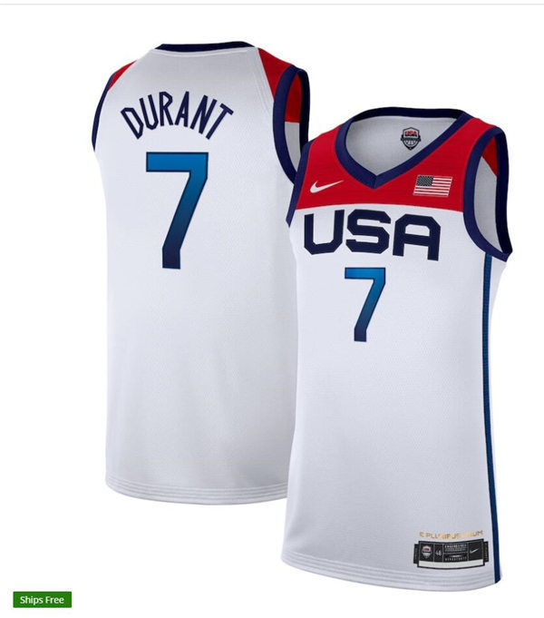 Mens USA Basketball Team #7 Kevin Durant Nike White Home 2020 Summer Olympics Player Jersey
