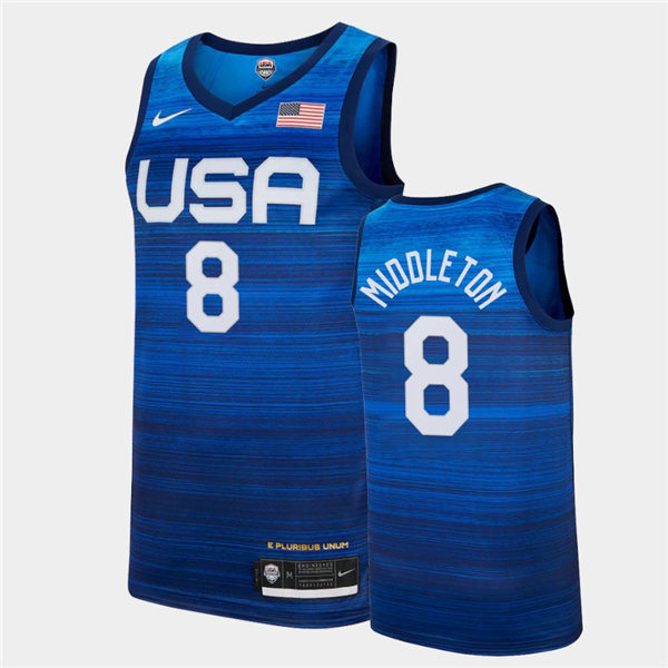 Mens USA Basketball Team #8 Khris Middleton Nike Blue Away 2020 Summer Olympics Player Jersey