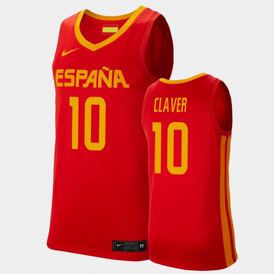 Mens Spain Basketball Team #10 Victor Claver Nike Red Away 2020 Summer Olympics Player Jersey