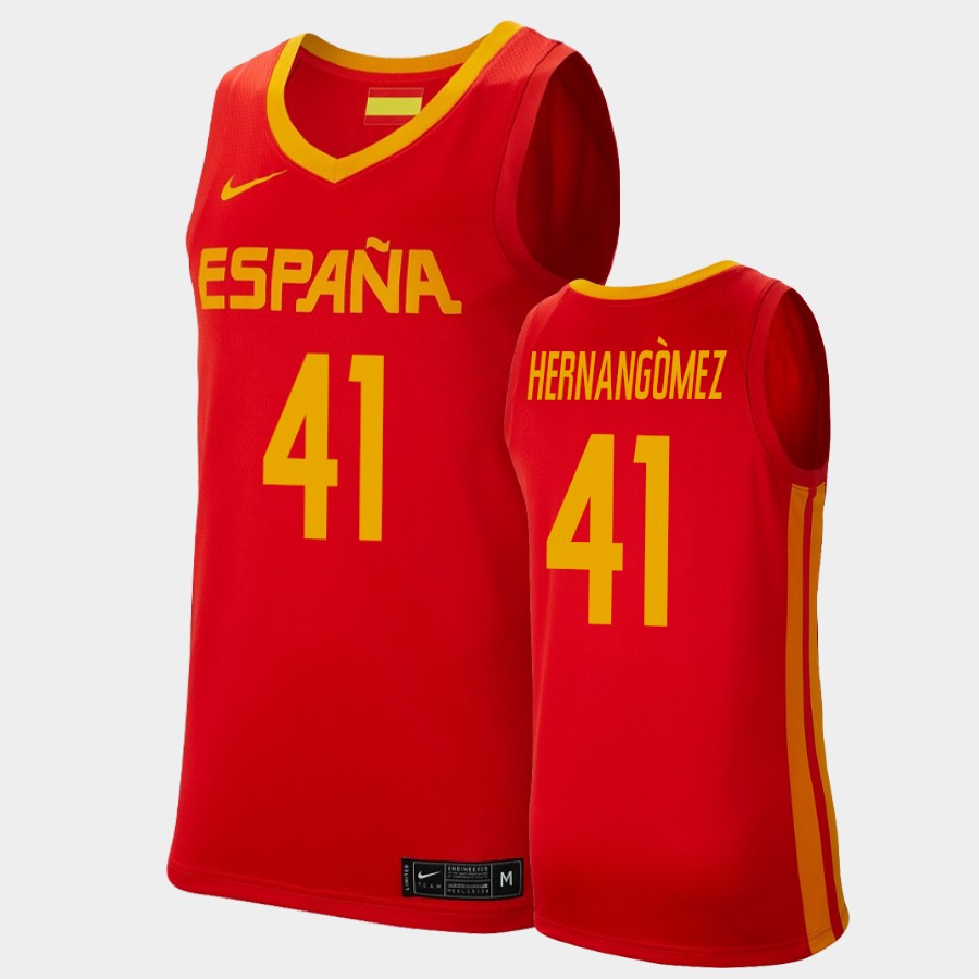 Mens Spain Basketball Team #41 Juancho Hernangomez Nike Red Away 2020 Summer Olympics Player Jersey