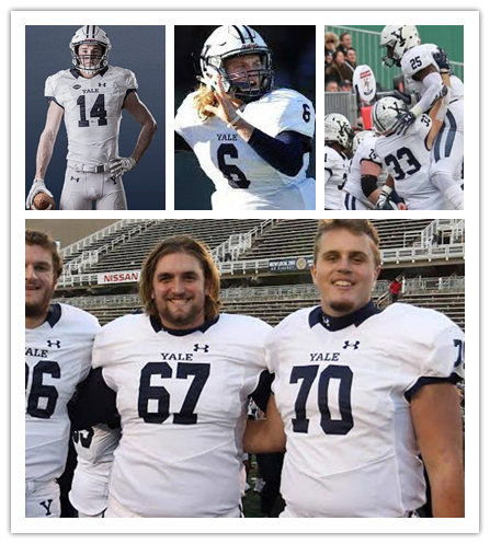 Mens Yale Bulldogs Custom Calvin Hill Chuck Mercein Chris Hetherington Gary Fencik Under Armour White Football Jersey