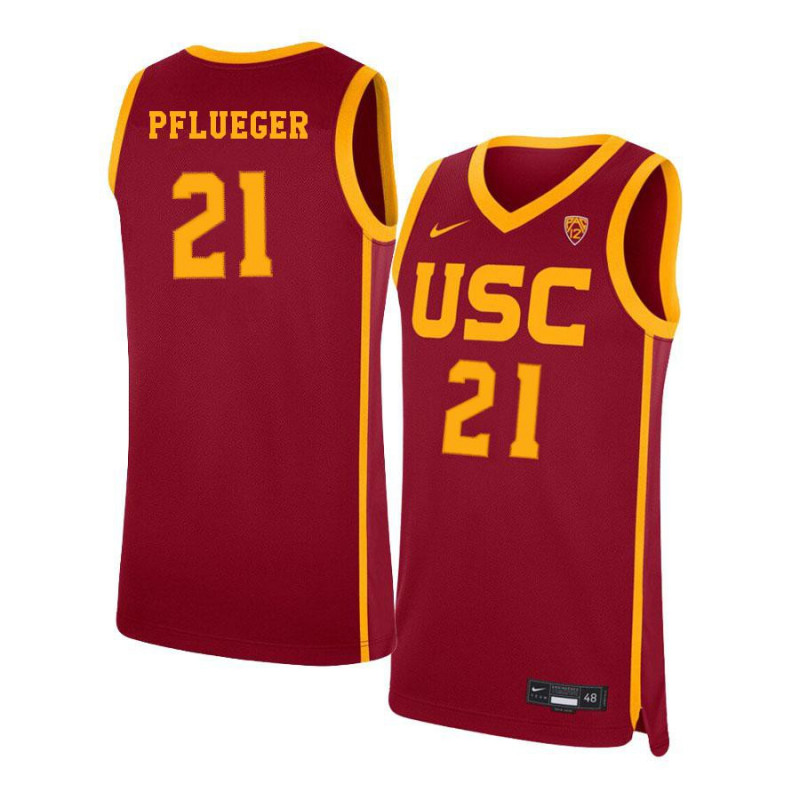 Mens USC Trojans #21 Devon Pflueger Nike Cardinal College Basketball Jersey