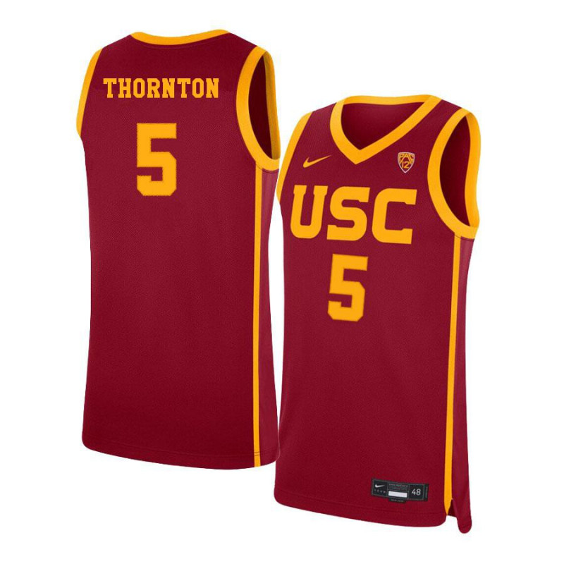 Mens USC Trojans #5 Derryck Thornton Nike Cardinal College Basketball Jersey