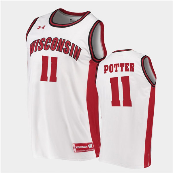 Mens Wisconsin Badgers #11 Micah Potter Under Armour White College Basketball Game Jersey
