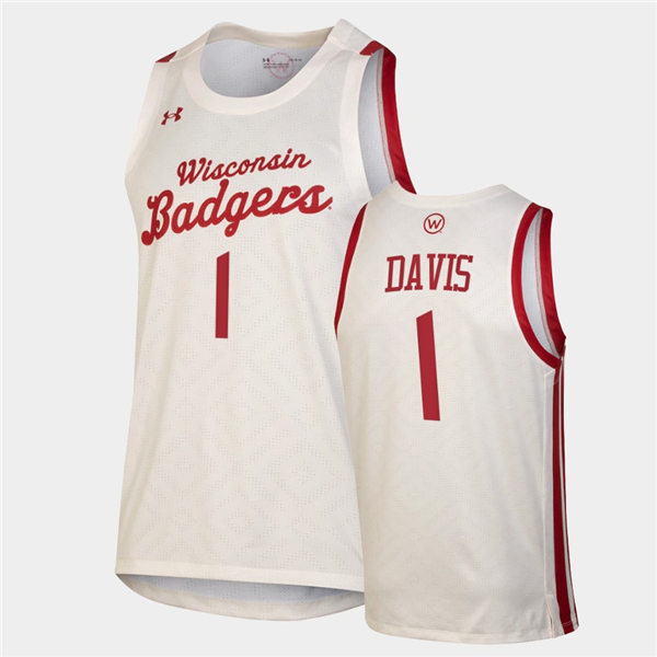 Mnes Youth Wisconsin Badgers #1 Johnny Davis Under Armour White Retro College Basketball Jersey