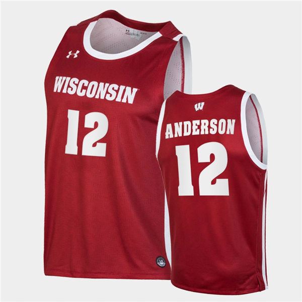 Mens Wisconsin Badgers #12 Trevor Anderson Under Armour Red College Basketball Game Jersey