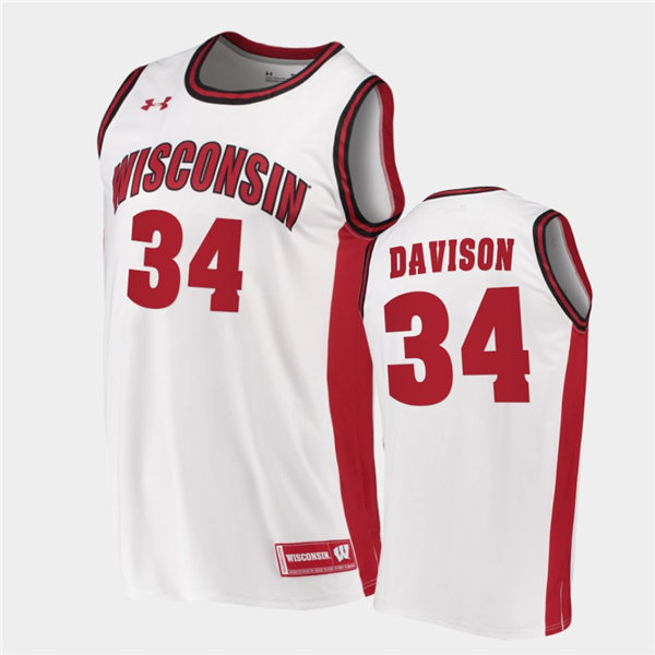 Mens Wisconsin Badgers #34 Brad Davison Under Armour White College Basketball Game Jersey