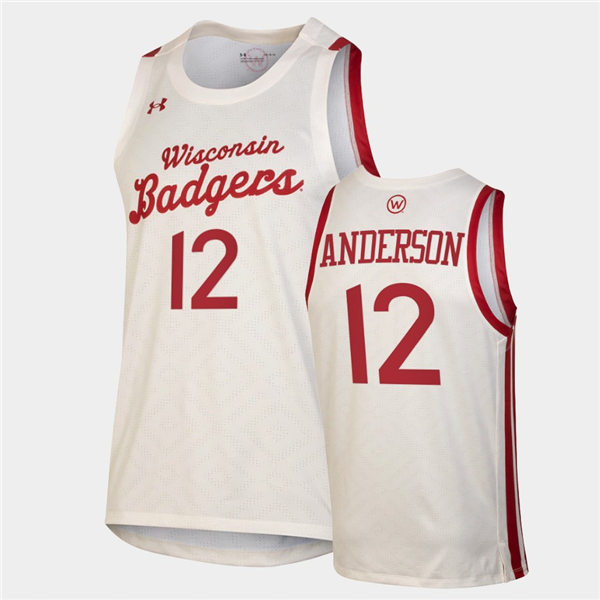 Mens Wisconsin Badgers #12 Trevor Anderson Under Armour White Retro College Basketball Jersey