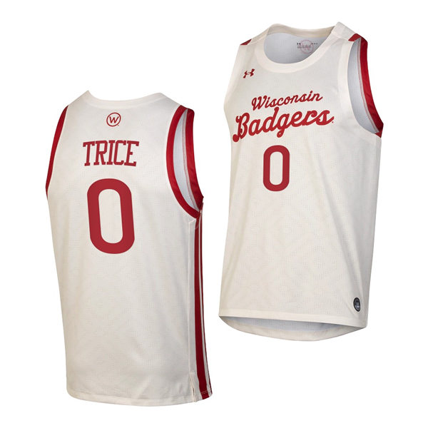 Mens Wisconsin Badgers #0 D'Mitrik Trice White Under Armour White Retro College Basketball Jersey